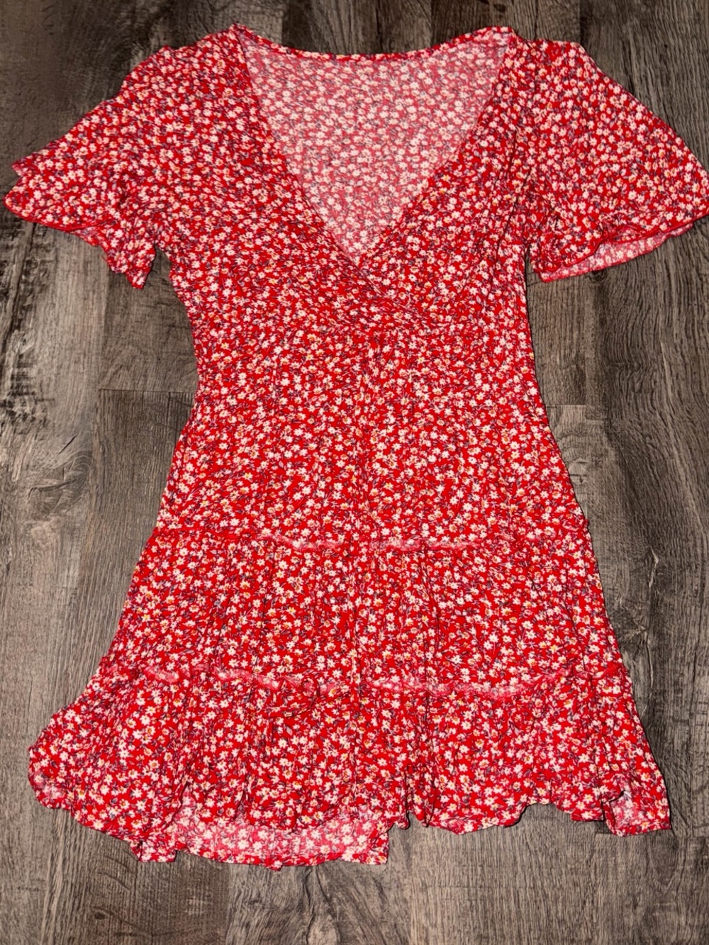 SHEIN Red Floral Wrap Mini Dress